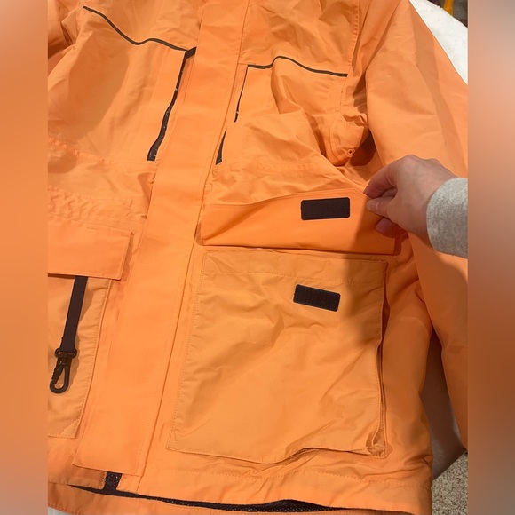Lands' End Men’s Waterproof Hooded Rain Jacket Shell - Orange - Small - Picture 3 of 13